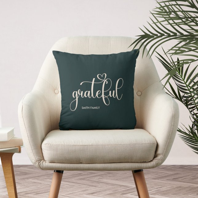 Grateful Personalised Deep Green Fall Autumn Cushion (Creator Uploaded)