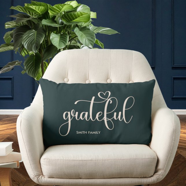 Grateful Personalised Deep Green Fall Autumn Lumbar Cushion (Creator Uploaded)