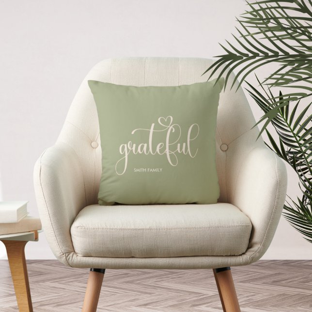 Grateful Personalised Sage Green Fall Autumn Cushion (Creator Uploaded)