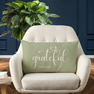 Grateful Personalised Sage Green Fall Autumn Lumbar Cushion
