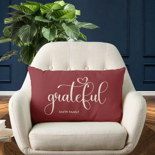Grateful Personalized Burgundy Fall Autumn Lumbar Cushion