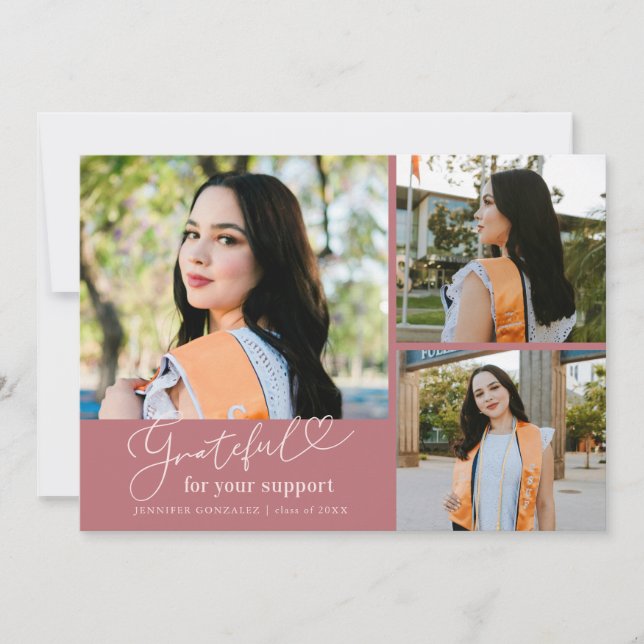 Grateful Pink Multi Photo Graduation Announcement (Front)