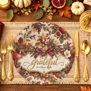 Grateful Pomegranate Heirloom Thanksgiving Harvest Paper Plate