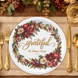 Grateful Pomegranate Heirloom Thanksgiving Wreath Paper Plate