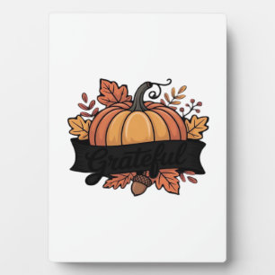 Grateful Pumpkin Autumn Leaves Design Classic T-Sh Plaque