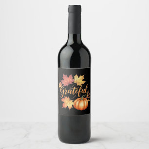 Grateful Pumpkin & Autumn Leaves Wine Label