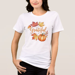 Grateful Pumpkin & Autumn Leaves Women's  Tri-Blend Shirt
