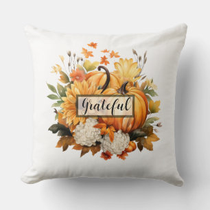 Grateful Pumpkin Floral Fall Thanksgiving Cushion
