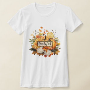 Grateful Pumpkin Floral Fall Thanksgiving T-Shirt