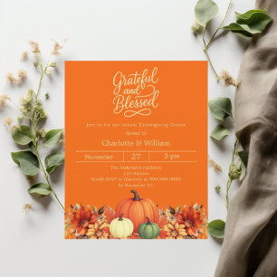 Grateful pumpkin orange Thanksgiving invitation