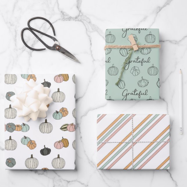 Grateful Pumpkins & Gourds Wrapping Paper Sheets (Front)