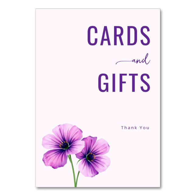 Grateful Purple Floral Illustration Table Number (Front)