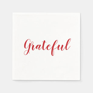 Grateful red white script cute thanksgiving paper napkin