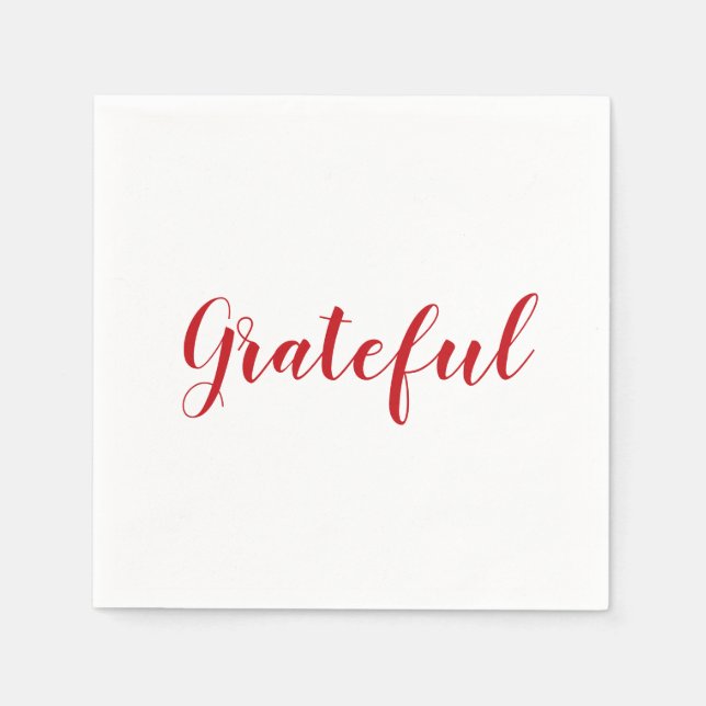 Grateful red white script cute thanksgiving paper napkin (Front)