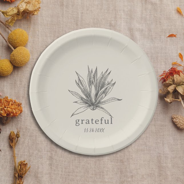 Grateful Rustic Fall Succulent Thanksgiving Paper Plate (Grateful Rustic Succulent Thanksgiving Paper Plate)