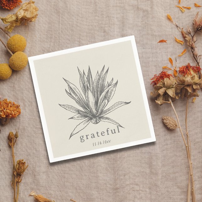 Grateful Rustic Succulent Thanksgiving Napkin (Grateful Rustic Succulent Thanksgiving Napkin)