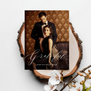 Grateful Script Photo Wedding Thank you Postcard