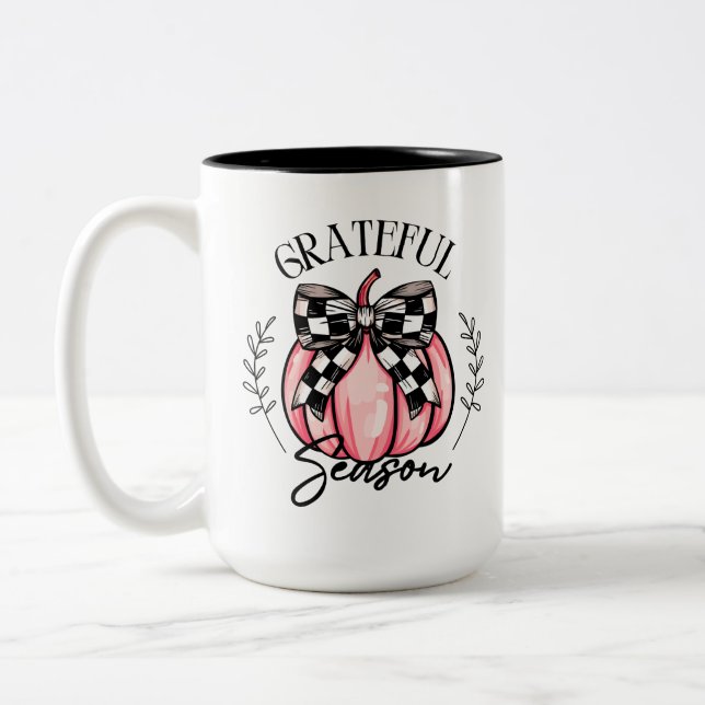 Grateful Season Pumpkin Fall Two-Tone Coffee Mug (Left)