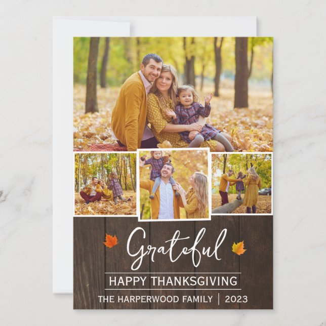 Grateful | Simple happy thanksgiving Family photo Holiday Card (Front)