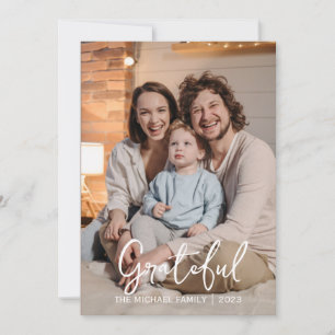 Grateful   Simple happy thanksgiving Family photo Holiday Card