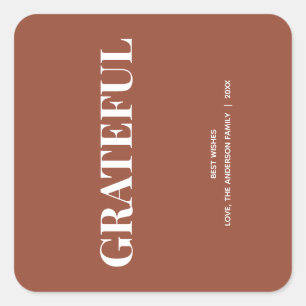 Grateful Terracotta Minimal Fall Holiday Square Sticker