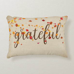 Grateful Text with Autumn Leaves Decorative Cushion