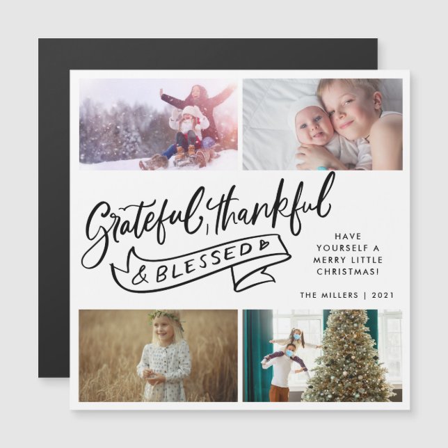 Grateful Thankful Bless Family Photo Christmas (Front/Back)