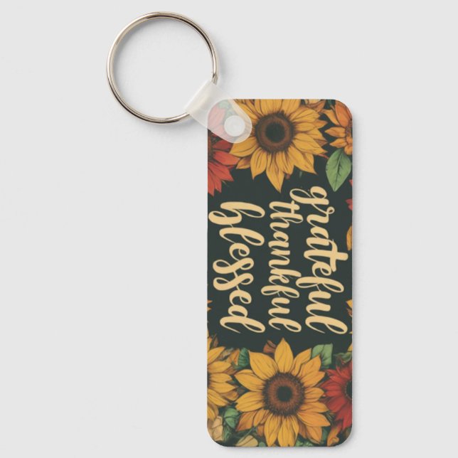 Grateful, Thankful, Blessed Aluminium Rectangle Ke Key Ring (Front)