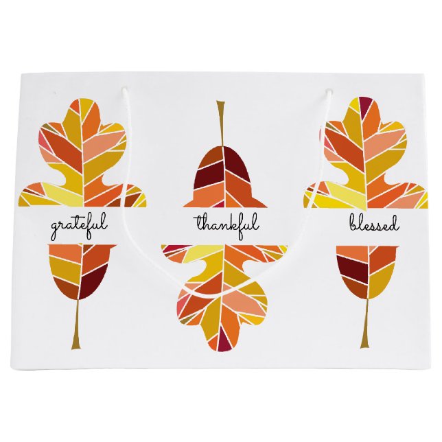 Grateful Thankful Blessed Autumn Leaf Fall Colours Large Gift Bag (Front)