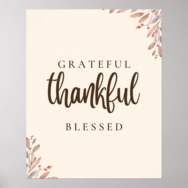 Grateful Thankful Blessed Botanical Poster (Front)