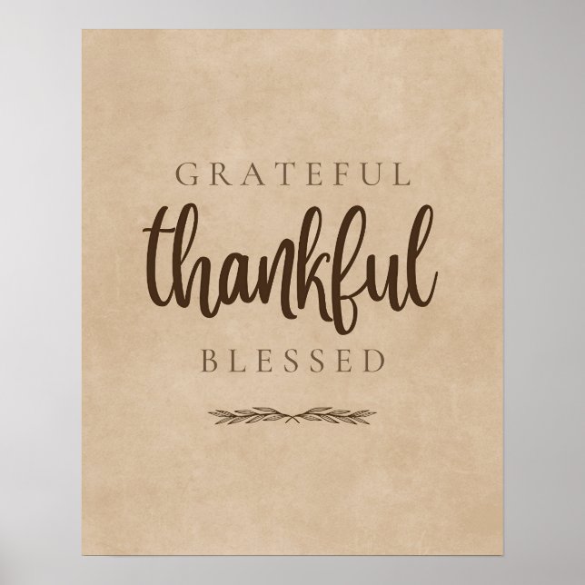 Grateful Thankful Blessed Brown Poster (Front)