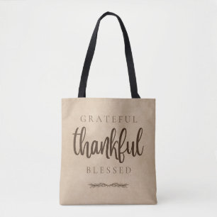 Grateful Thankful Blessed Brown Tote Bag
