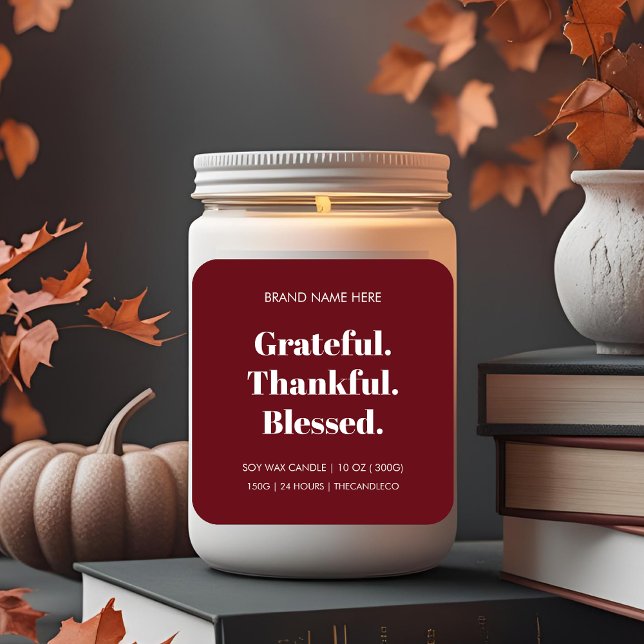 Grateful Thankful Blessed Candle | Burgundy  Square Sticker (Creator Uploaded)