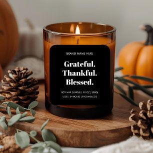 Grateful Thankful Blessed Candle Minimalist Fall Square Sticker