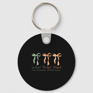 Grateful Thankful Blessed Christian Fall Thanksgiv Key Ring