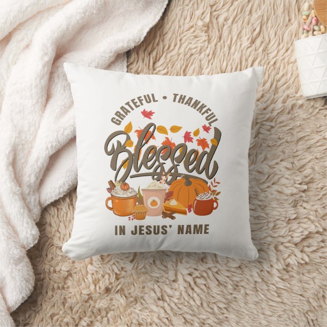 GRATEFUL THANKFUL BLESSED Christian Thanksgiving Cushion (Blanket)