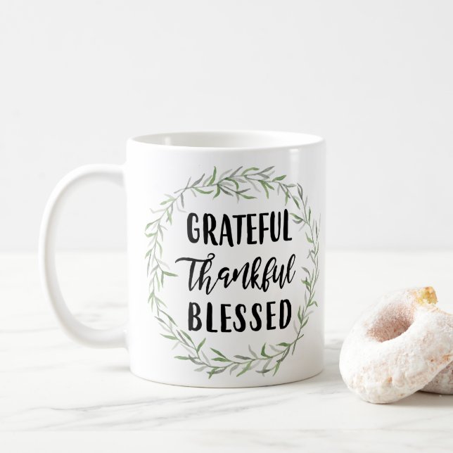 Grateful, Thankful, Blessed Coffee Mug (With Donut)