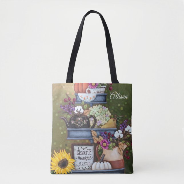 Grateful, Thankful, Blessed Customised Tote Bag (Front)