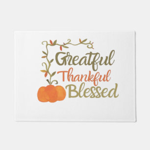 Grateful Thankful Blessed Fall Quote Autumn Thank Doormat