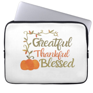 Grateful Thankful Blessed Fall Quote  Autumn Thank Laptop Sleeve