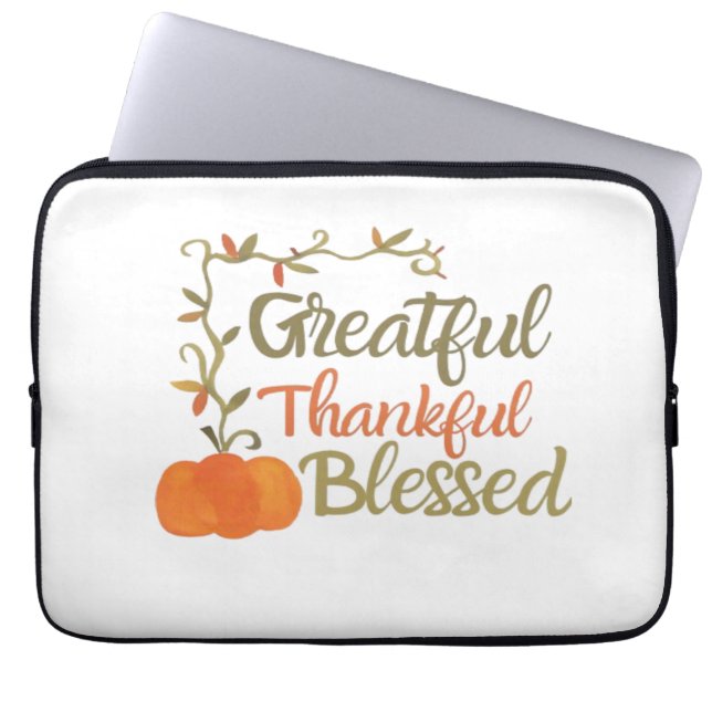 Grateful Thankful Blessed Fall Quote  Autumn Thank Laptop Sleeve (Front)