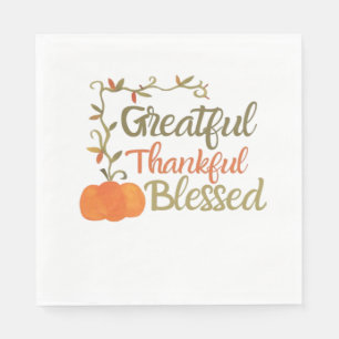 Grateful Thankful Blessed Fall Quote  Autumn Thank Napkin