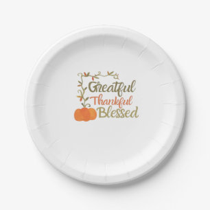 Grateful Thankful Blessed Fall Quote  Autumn Thank Paper Plate