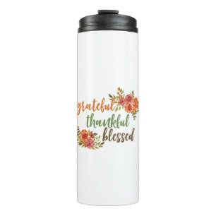 Grateful, Thankful, Blessed Floral Typography Thermal Tumbler