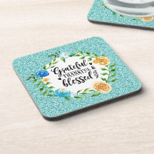 Grateful Thankful Blessed Floral Watercolor Wreath