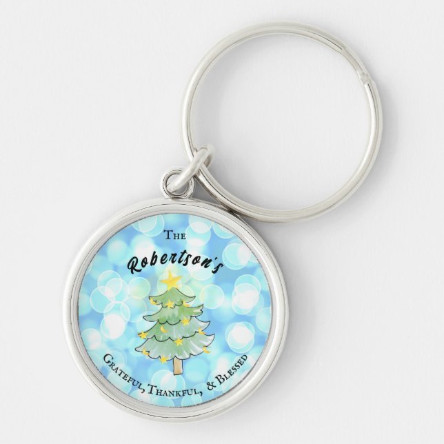 Grateful, Thankful & Blessed personalised  Key Ring (Front)