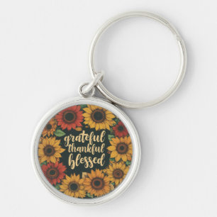 Grateful, Thankful, Blessed - Premium Round Design Key Ring