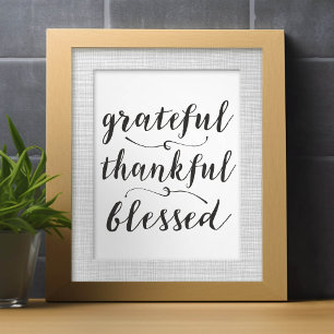 Grateful Thankful Blessed Rustic Script Holiday Card