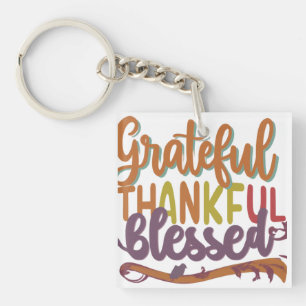 Grateful, Thankful, Blessed - Square (Double-Sided Key Ring