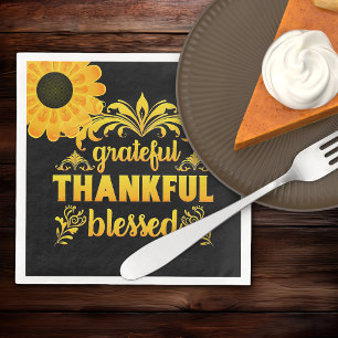 Grateful, Thankful, Blessed Sunflower Napkin